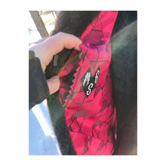 Vintage 50s Sheared Beaver Long Fur Coat Brown Balloon Sleeves Fuchsia Satin - Picture 9 of 16